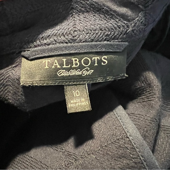 Talbots Navy Blue Geometric Embroidered Short Sleeve One Button Blazer Size 10 - Picture 4 of 5